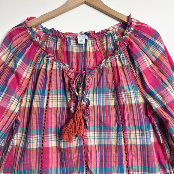 SUNDANCE Plaid Peasant Top - Picture 2 of 9